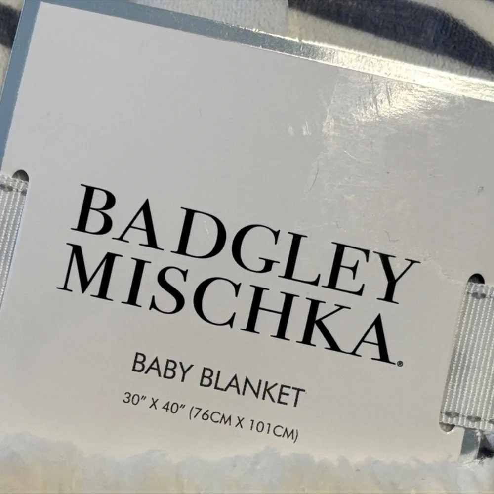Badgley Mischka Baby Blanket Gray and White Striped 30